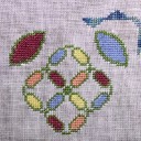 This is part of block 3 done with the Sulky thread palette that was used for the Water Garden Mystery Stitch Bingo last Summer.  Thought I would give an example.  I kind of wish I had used the purple rather than the pink.