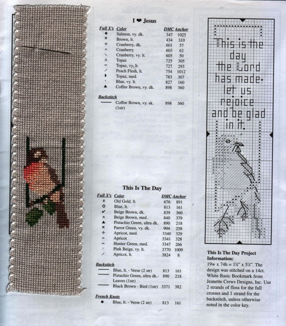 While trying to figure out my next CCS project I am stitching this Biblemarker:)14 count ribbandDMC floss"This Is The Day" From Giftables Inspirational Bookmarks leaflet