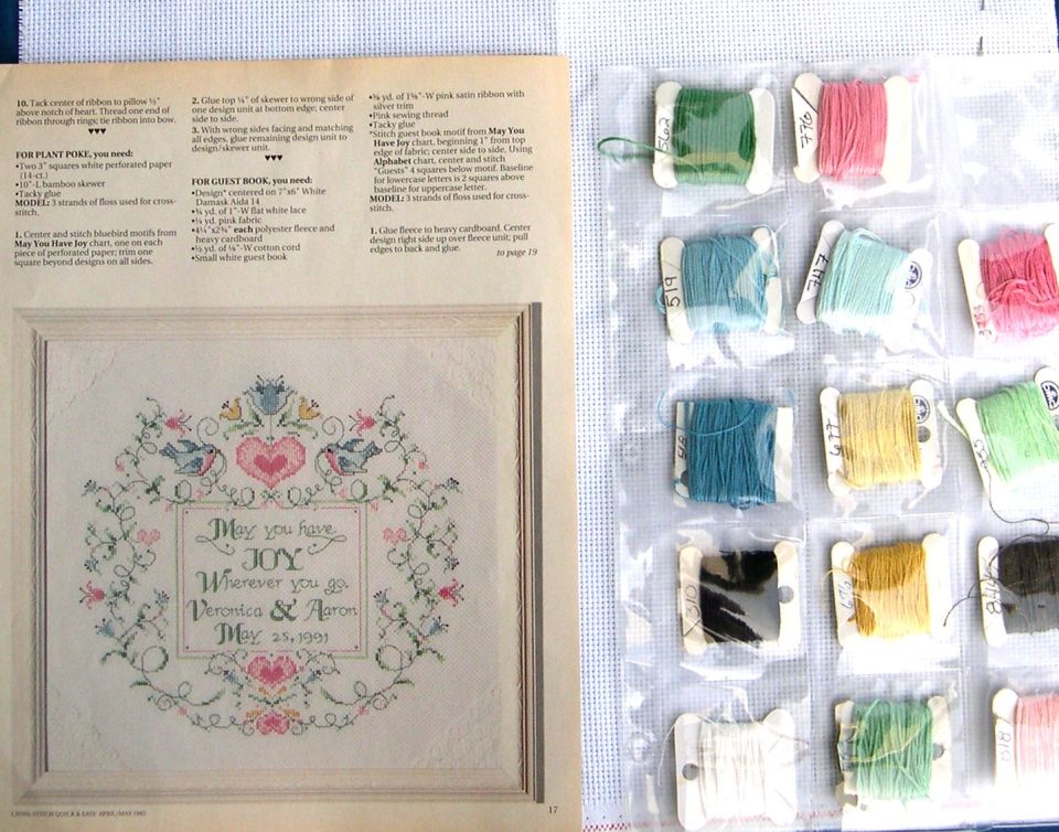 "Joyful Beginnings" by Diane BrakefieldCross Stitch Quick & Easy  April/May1991 14 count white AidaDMC floss Finish size will be abou 10 X 10